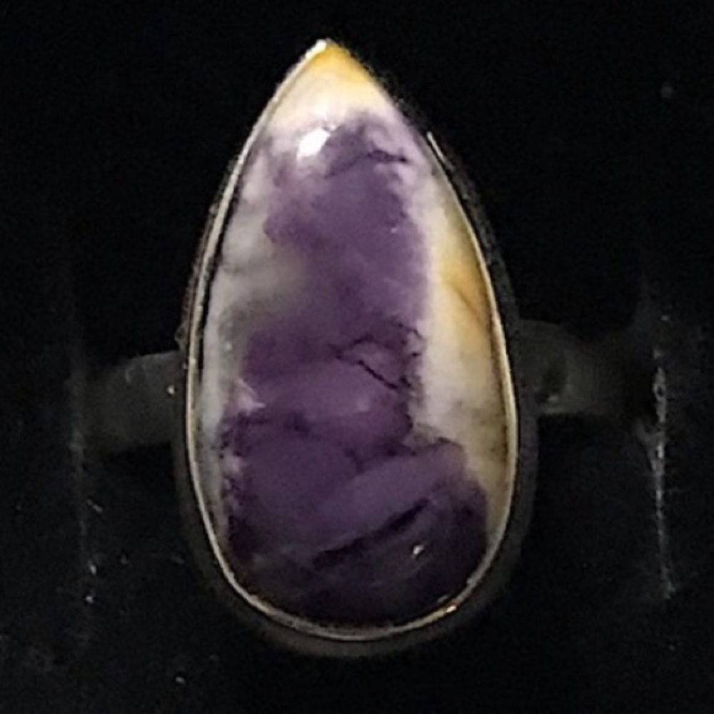 New Sterling Silver Purple Teardrop Mexico Morado Violet Flame Opal Ring Sz 6.75